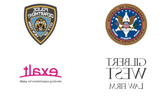 Logos of 刑事司法 Careers: US Marshals, NYDP, Gilbert West Law Firm, Exalt Youth