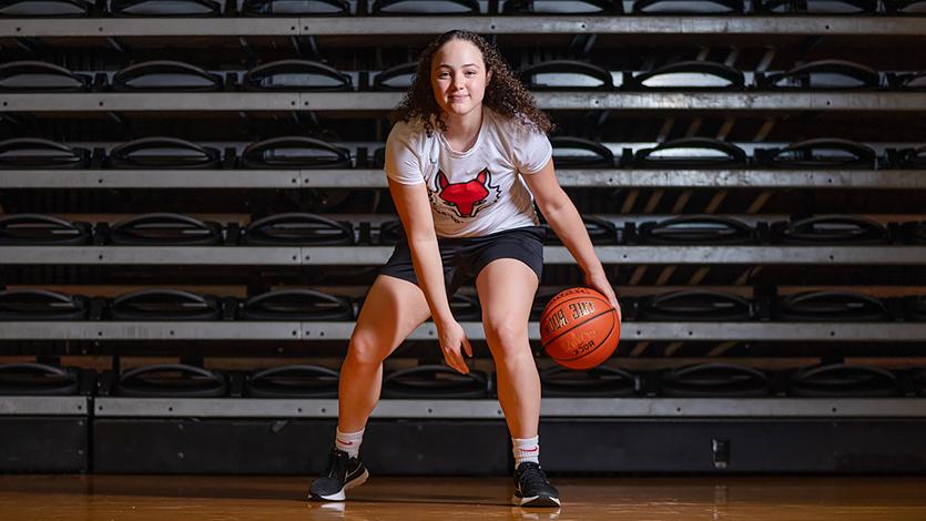 Image of Amanda practicing in the McCann Arena. 