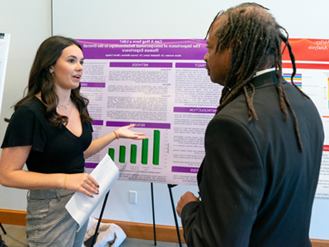 Image of a student presenting research.